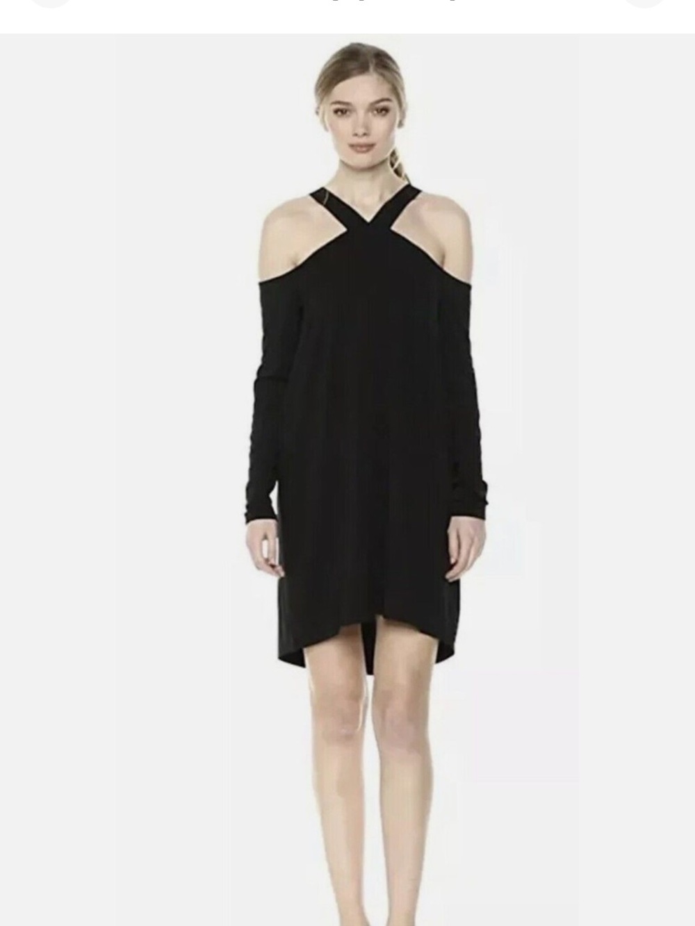 BCBGMaxAzria Black Cold-Shoulder Crisscross Midi Dress